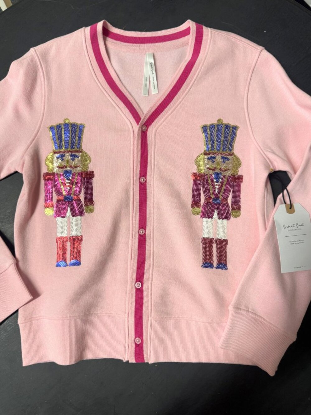 Girls Pink Sequin Nutcracker Christmas Cardigan NWT